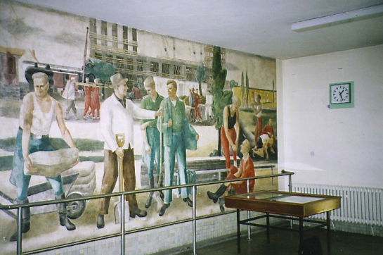 Mural at SC Dynamo’s Sportforum; it features uniform clad People’s Police officers coming to train after a day on the job (photo - author).